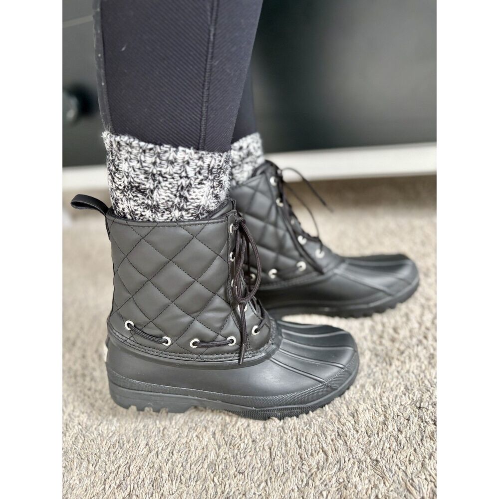 Sperry Quilted Duck Boots. Black Waterproof Rain/Snow. Women's Size 7. Fleece